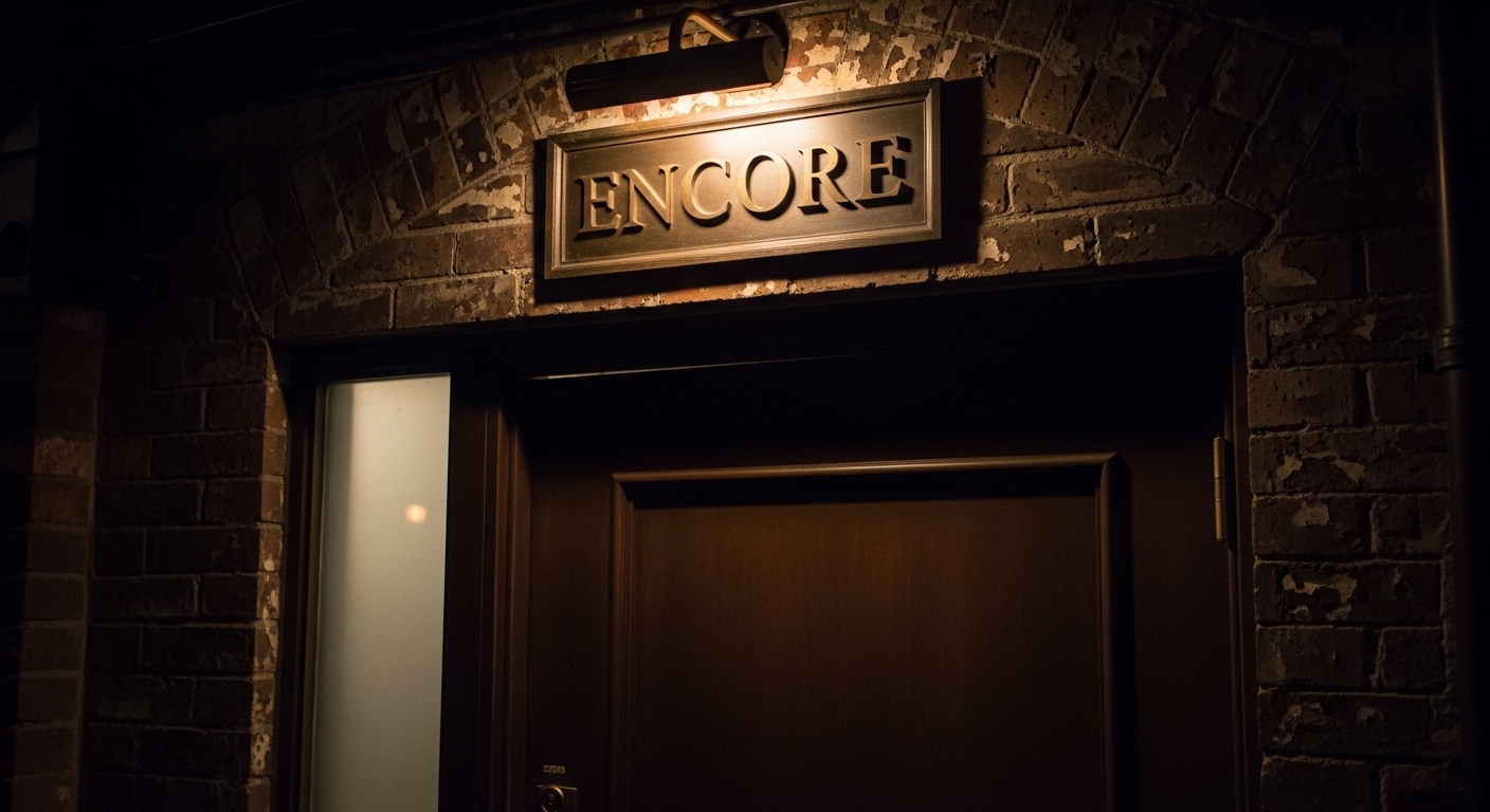 閉店のお知らせに添えられた Magic Bar ENCORE の静かな夜の外観写真