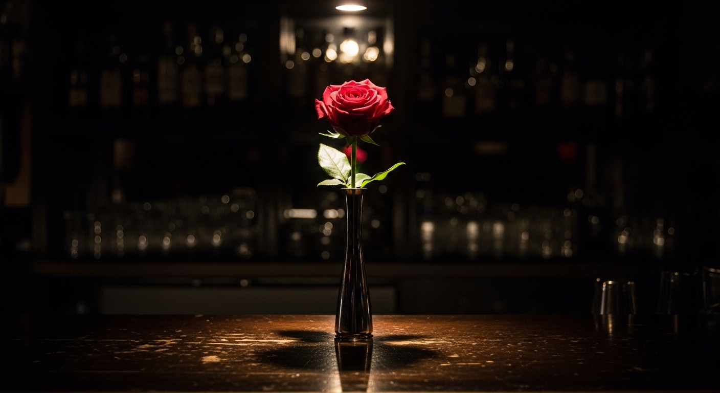 カウンター越しに見た Magic Bar ENCORE の店内。グラスと柔らかな照明が写る写真